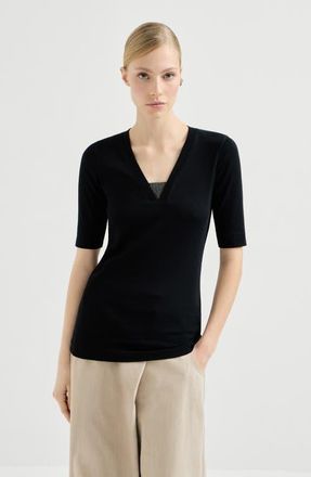 Brunello Cucinelli Ribbed jersey T-shirt in Black at Nordstrom, Size Xx-Large Eu