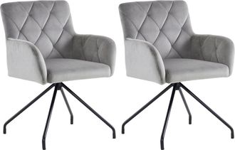 Urban Meuble Conjunto de 2 sillas de terciopelo gris claro con estampado de rombos