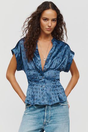 Pilcro Linden Silken Pleated Waisted Blouse by Pilcro