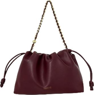 Generic Leather Drawstring Bag for Women - Designer Shoulder Bag - Trendy Bucket Bags for Women - with Chain and Crossbody Strap(Burgundy)