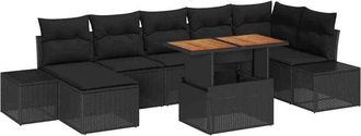 vidaXL Conjunto De Sof&aacute; De Jard&iacute;n 8 Pcs Negro Polirat&aacute;n Vidaxl