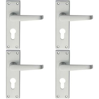 Loops 4x PAIR Straight Victorian Handle on Euro Lock Backplate 150 x 43mm Satin Chrome