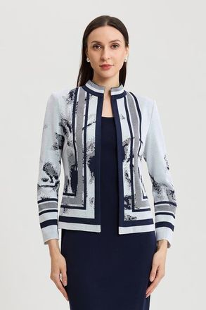 Ming Wang Heritage Abstract Two-Tone Knit Jacket in Indigo/white at Nordstrom, Size Xx-Small