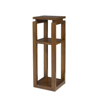 Macabane Mesita alta marr&oacute;n 3 niveles madera de mindi de 30x30x89,5 cm