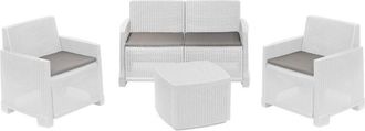 Trade Shop Trade Shop - Conjunto De Como Como Set Efecto Trenzado De Rat&aacute;n Con Sillones De Sof&aacute; - Blanco