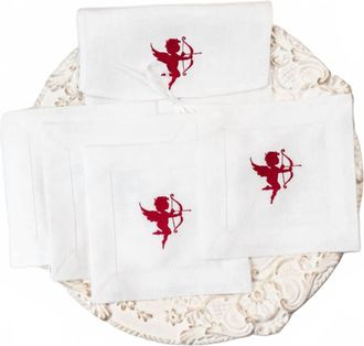 Arte Italica Cupid Linen Cocktail Napkin Set In White