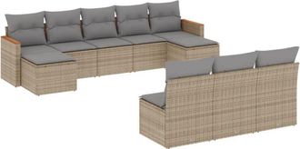 vidaXL Juego De Sof&aacute;s Jard&iacute;n Con Cojines Beige 10 Pzas Rat&aacute;n Sint&eacute;tico Vidaxl