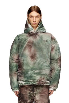 Diesel Puffy hooded jacket in camo nylon - Winter Jackets - Unisex - Multicolor