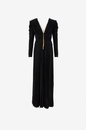 Elisabetta Franchi Bodenlanges Jersey-Kleid mit V-Ausschnitt und Lurex-Verzierung