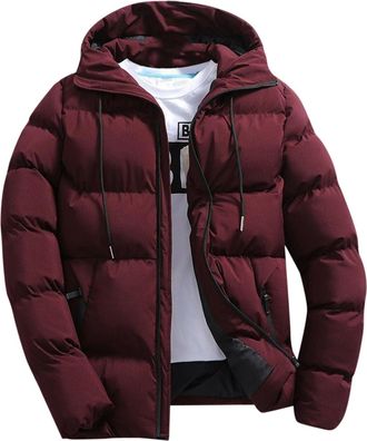 Generic Mens Puffer Jackets Full Zipper Lightweight Warm Long Sleeve Thick Solid Hooded Down Jacket Plus Size Relaxed Fit Casual Winter Quilted Coat