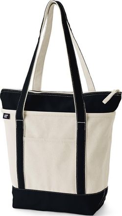 Lands End Zip Top Long Handle Canvas Tote Bag in Natural/black at Nordstrom, Size X-Large