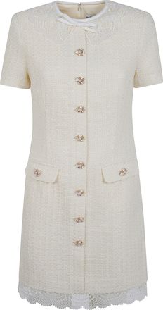 Self Portrait Dress Boucle Lace Trim Pf26.002B Cream