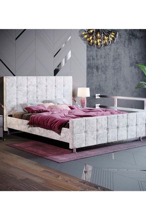 Home Discount Vida Designs Valentina King Size Bed Frame Velvet Fabric UKFR Storage in Silver