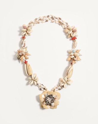 Valentino Garavani Jardin Aquatique Necklace In Metal, Enamel, Fabric, Shells, Coral And Natural Pearls Wo