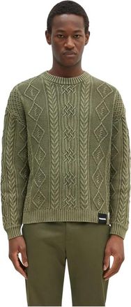 Neighborhood Washed Crewneck Cable Sweater - Heren - Ronde hals truien - Groen - L - Katoen - Truien & Vesten