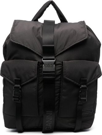 Ganni Tech multi-pocket backpack - women - Recycled Polyester/Recycled Polyester - One Size - Black