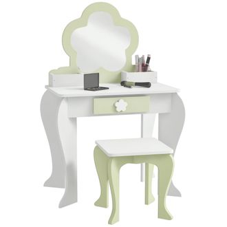 OEM Tocador Para Ni&ntilde;as Con Espejo Y Taburete Tocador De Maquillaje Con 2 Cajas Y 1 Caj&oacute;n 55x34x87,5 Cm Blanco Y Verde Pastel