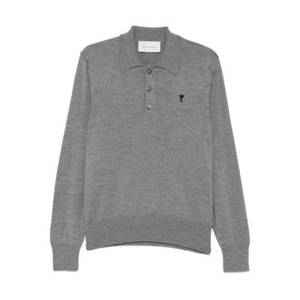 Ami Ami de Coeur wollen polo - Heren - Truien - Grijs - Maat: S Wol