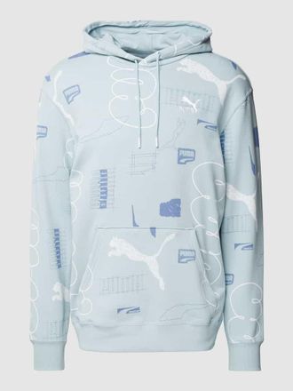 Puma Hoodie mit Allover-Label-Muster in Hellblau, Gr&ouml;&szlig;e L