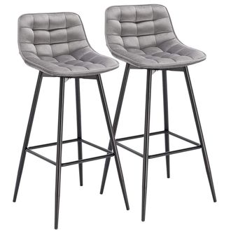 Woltu 2pcs Sgabelli Da Bar Stile Industriale Alta Sedia Cucina Velluto Metallo Grigio Chiaro - Woltu