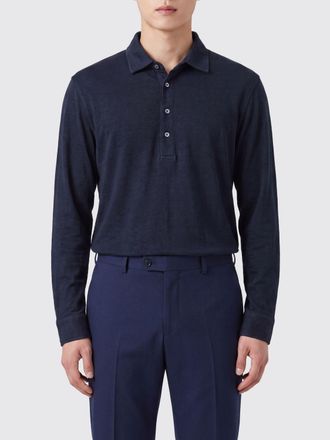Drumohr Polo a maniche lunghe in misto lino e cotone con collo francese