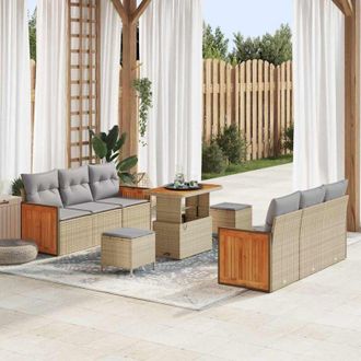 vidaXL Vidaxl - Conjunto De Sof&aacute; De Jard&iacute;n Con Coj&iacute;n 9 Pcs Beige Y Gris Claro