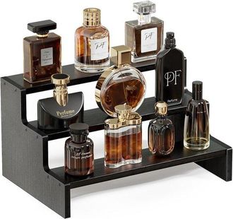 OEM Organizador De Madera Para Perfumes Y Cosm&eacute;ticos, Soporte De Maquillaje De 3 Niveles Y Estante Decorativo Para Fragancias, Velas Y Tocador, Negro
