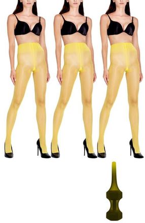 Lechery 3-Pack Glossy Colored Fashion Sheer Tights for Women in Yellow at Nordstrom, Size Small