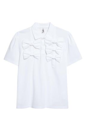 Comme Des Gar&ccedil;ons Bow Embellished Ponte Knit Polo in White at Nordstrom, Size X-Small