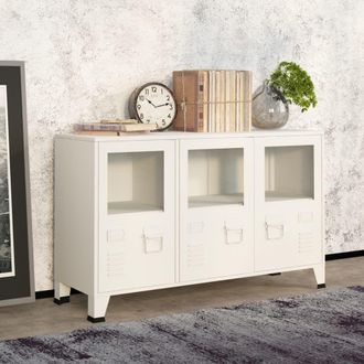 Berkfield Home Industrial Sideboard White 105x35x62 cm Metal & Glass | Size: 105 x 35 x 62 cm
