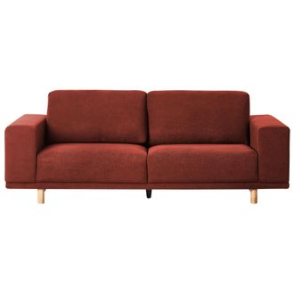 Beliani Sof&aacute; 3 Plazas Moderno De Tela Estilo Retro Reposabrazos Anchos Rojo Nivala