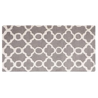 Beliani Beliani - Alfombra De Lana Gris 80 X 150 Cm Enrejado Patr&oacute;n Cuadrifolio Tr&eacute;bol Oriental Marroqu&iacute; Tejida A Mano Zile