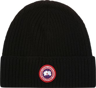 Canada Goose Black Ribbed Knit Wool Beanie