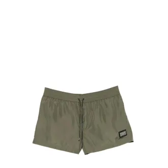 Dolce & Gabbana Beachwear, male, Green, Size: L Plaque Swimshorts