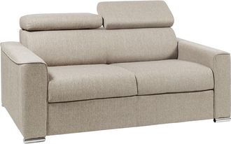 Vente-Unique Sof&aacute; cama de 2 plazas de apertura r&aacute;pida de tela - Beige - Cama 120 cm - Colch&oacute;n 22 cm VIZIR