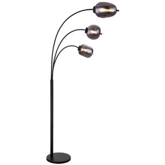 Globo Lighting Globo Blacky L&aacute;mpara De Pie Arc Multi Arm Con Pantalla De Cristal Ahumado Negro Mate, 3 Bombillas E14