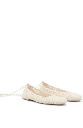 Mango Ankle Wrap Knit Ballet Flat in Off White at Nordstrom, Size 7.5Us