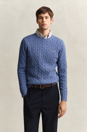 GANT Men Cotton Cable Knit Crew Neck Sweater (XXXL) DENIM BLUE MELANGE
