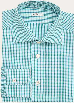 Kiton Mens Micro-Check Cotton Dress Shirt