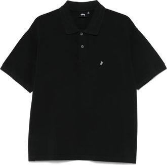 St&uuml;ssy Polo in cotone con ricamo logo - Nero