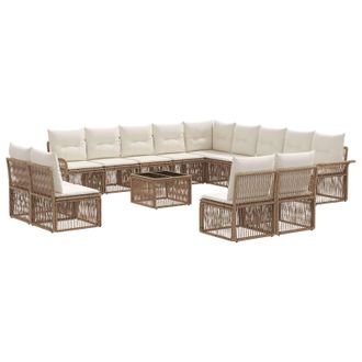 vidaXL Conjunto De Sof&aacute;s De Jard&iacute;n 14 Pcs Beige Rat&aacute;n Sint&eacute;tico Vidaxl