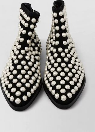 Dolce & Gabbana suede leather pearl-embellished ankle boots