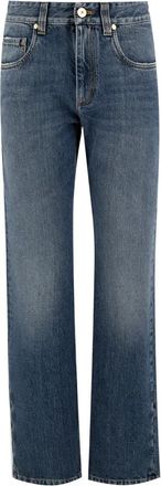 Brunello Cucinelli Juwel Geborduurde Tapered Leg Broek - Dames - Regular Fit Jeans - Blauw - M - Katoen - Jeans