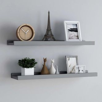 vidaXL Frame Ledge Shelf Set of 2 Gray Lacquered MDF 31.5 in long