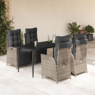 vidaXL Set Comedor De Jard&iacute;n 5 Piezas Con Cojines Rat&aacute;n Sint&eacute;tico Gris Vidaxl