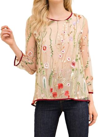 Entro Always In Bloom Floral Embroidered Top In Sand