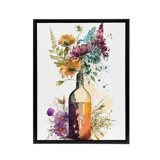 Artery8 Wildflower Bouquet In Wine Bottle Floral Framed Canvas Wall Art Print | Size: W24 x H32
