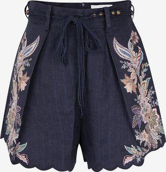 Zimmermann Bundfaltenshorts aus Leinen mit Paisley-Print Rhiannon