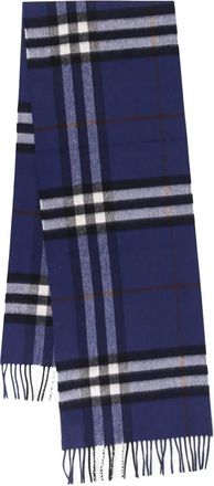 Burberry Sjaal met franjes en ruitmotief - Dames - Wintersjaals - Blauw - ONE Size - Kasjmier - Accessoires