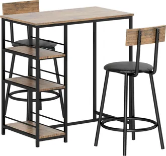 STILVORA Conjunto De Mesa De Bar Con Taburetes, Conjunto De Mesa De Bar De 3 Piezas Con Mesa De Cocina, 3 Estantes, 2 Taburetes De Bar, En Estilo Moderno, Grup